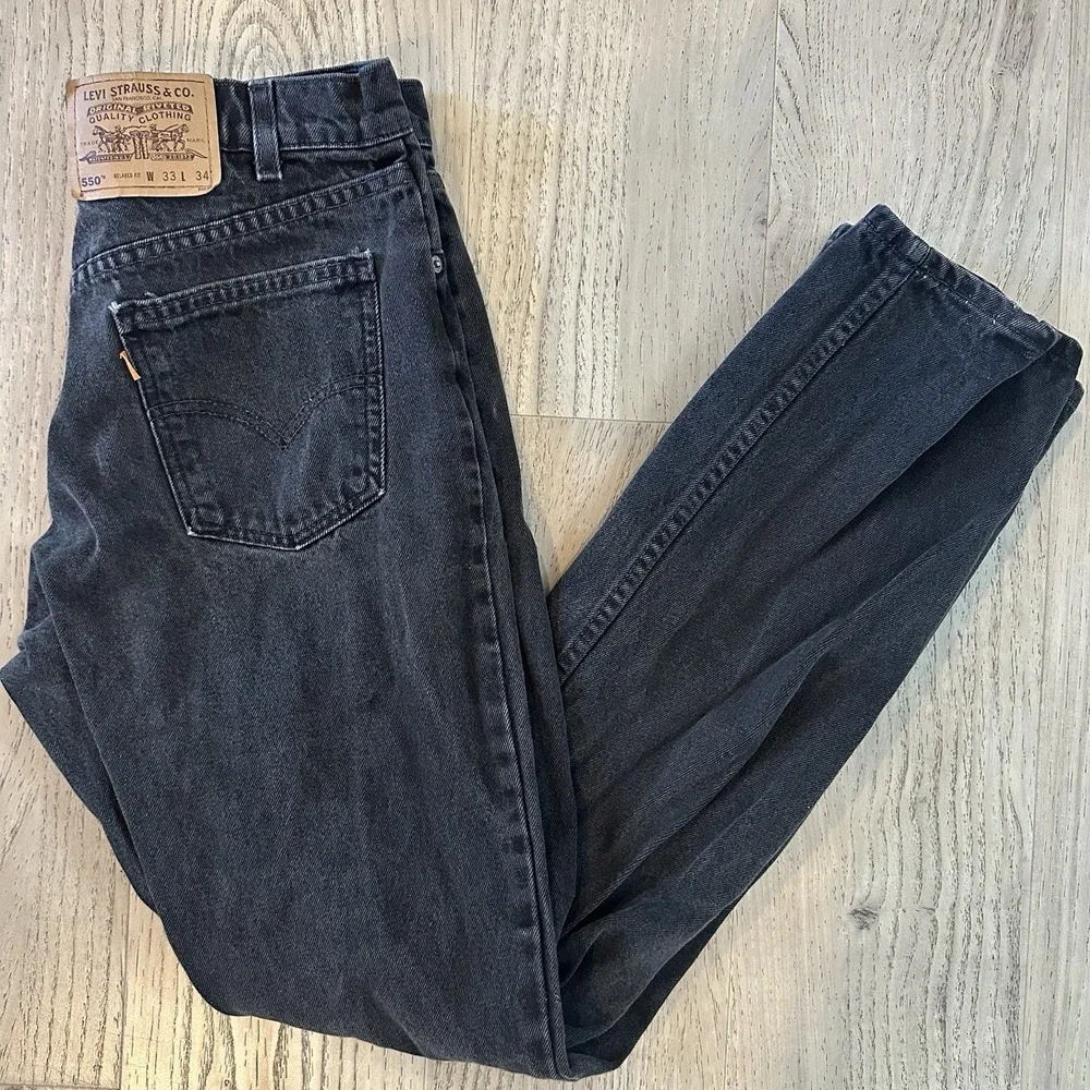 Vintage Levis 550 Jeans Mens 33x34 Black Denim Orange Tab 90s USA Made
